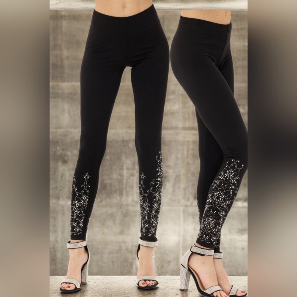 NWOT VOCAL Medium Rise Elegant Black Embellished Leggings